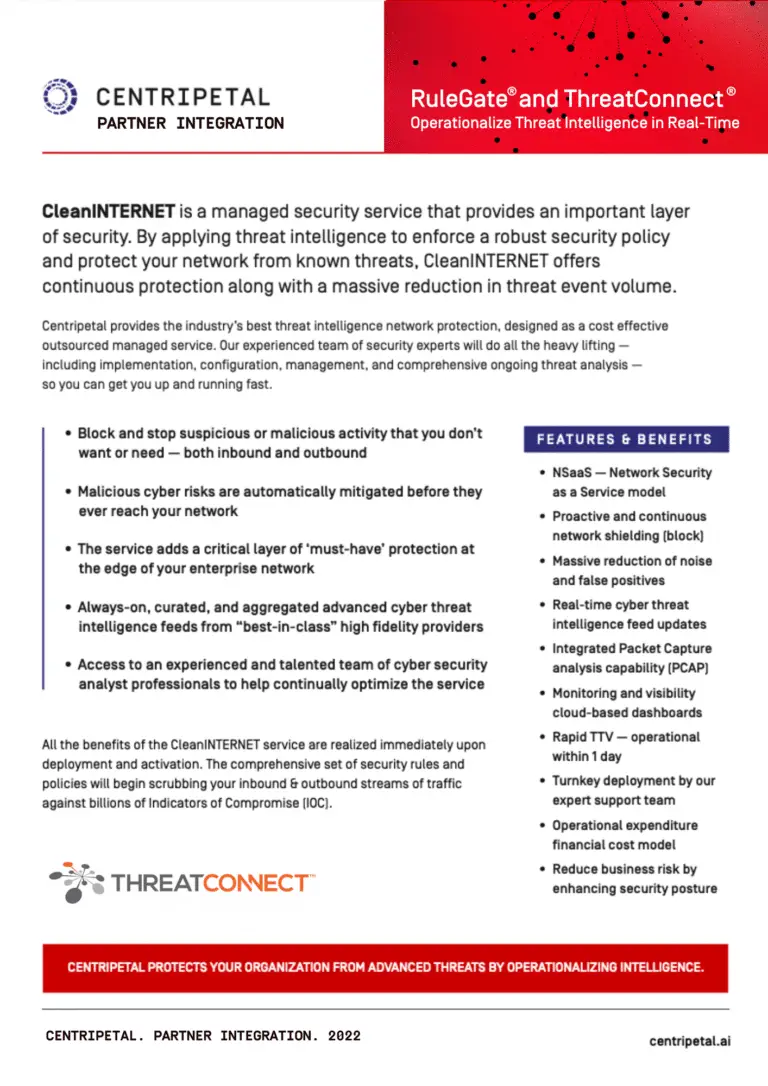 Centripetal, cybersecurity, intelligence, Rule Gate and Threat Connect