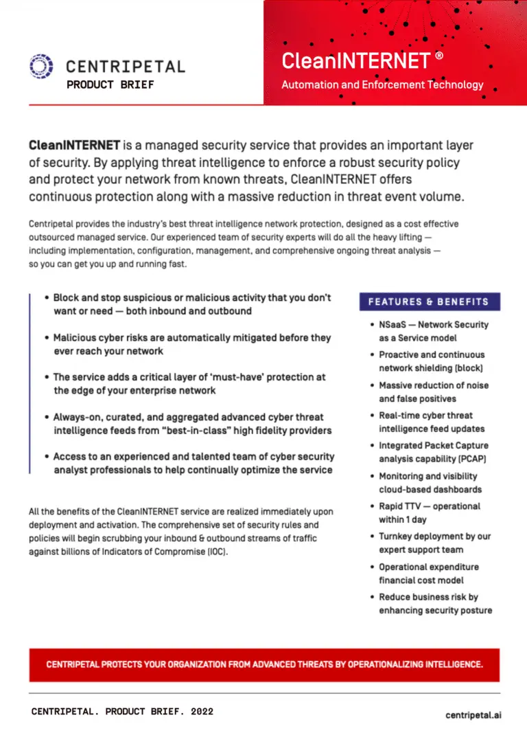 Centripetal, cybersecurity, intelligence